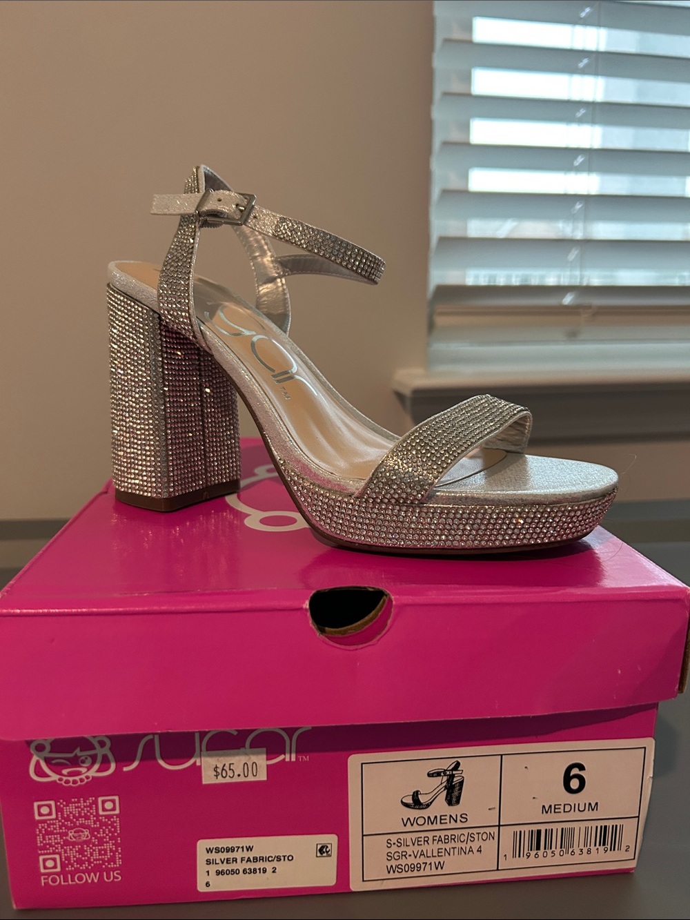 Sugar Silver Rhinestone Block Heel Sandals